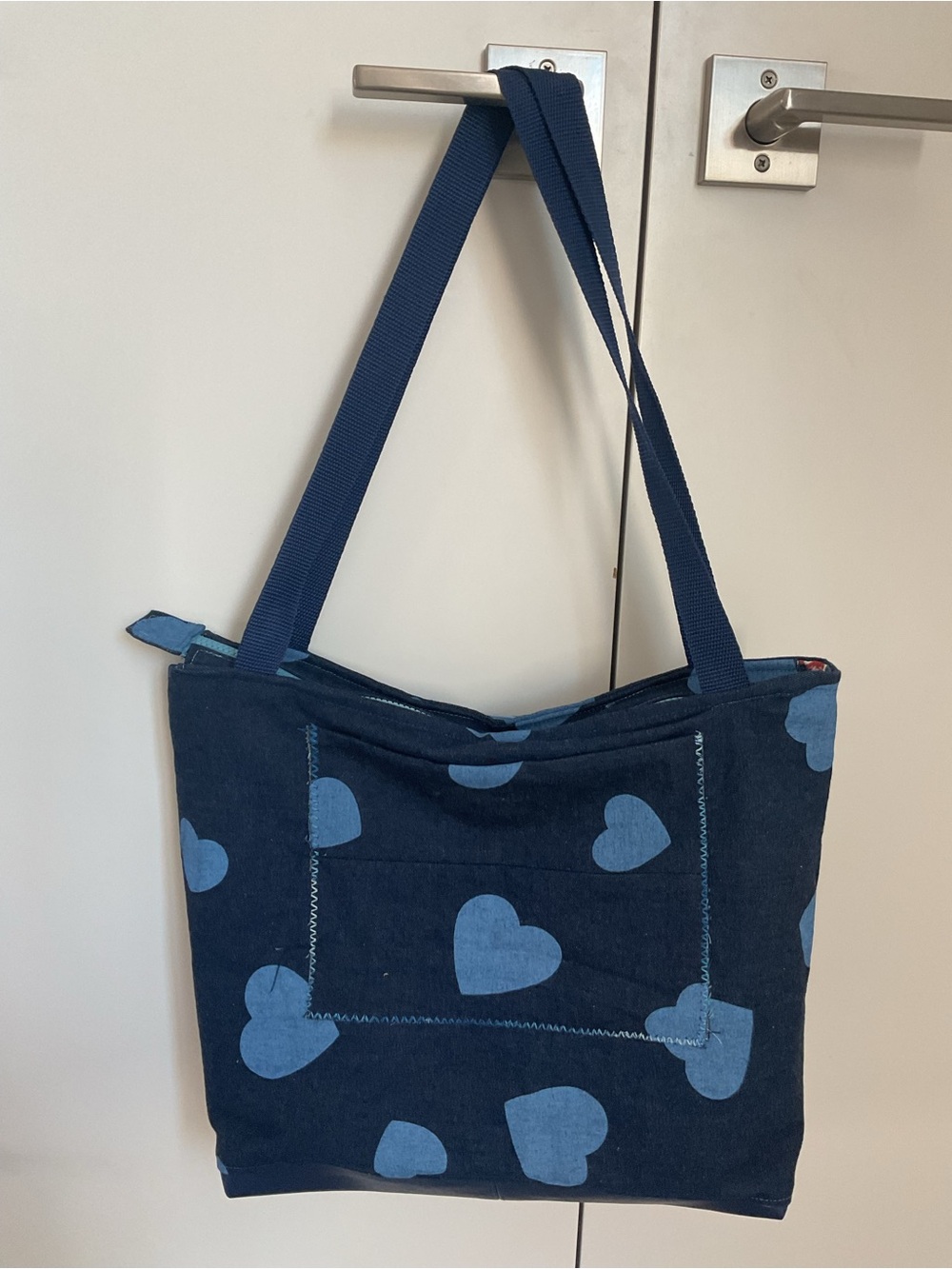 FREE WITH $75 PURCHASE Blue Denim Heart  Print Women's Tote